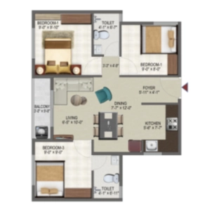 Sowparnika Ashiyana Floor Plan - 899 sq.ft. 