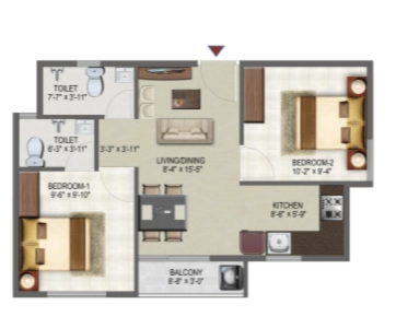 Sowparnika Ashiyana Floor Plan - 733 sq.ft. 