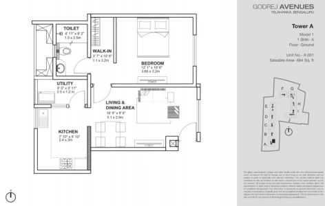 Godrej Avenues Floor Plan - 664 sq.ft. 