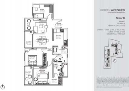 Godrej Avenues Floor Plan - 1395 sq.ft. 