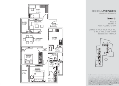 Godrej Avenues Floor Plan - 1398 sq.ft. 