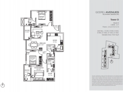 Godrej Avenues Floor Plan - 1533 sq.ft. 
