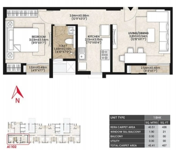 Mahindhra Lifespace Vicino Floor Plan - 483 sq.ft. 