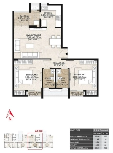 Mahindhra Lifespace Vicino Floor Plan - 655 sq.ft. 