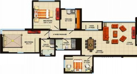 Mahindra Splendour Floor Plan - 1640 sq.ft. 