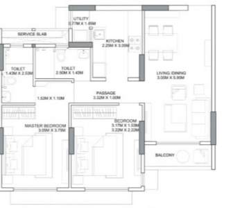 Godrej Nova Floor Plan - 705 sq.ft. 