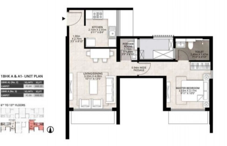 Mahindra Lifespace Roots Floor Plan - 448 sq.ft. 