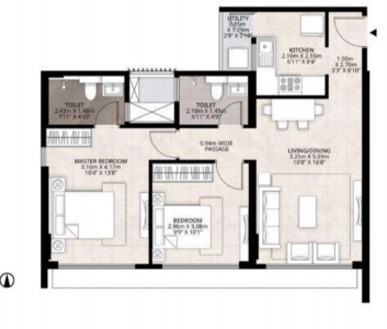 Mahindra Lifespace Roots Floor Plan - 751 sq.ft. 
