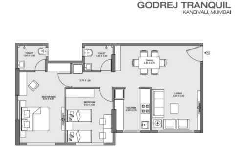 Godrej Tranquil Floor Plan - 847 sq.ft. 