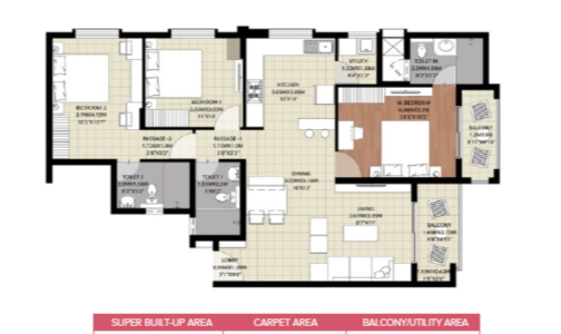 Brigade Sapphire Floor Plan - 1539 sq.ft. 