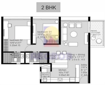 Kumar Parth Tower Floor Plan - 748 sq.ft. 