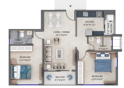 Supreme Estia Floor Plan - 730 sq.ft. 