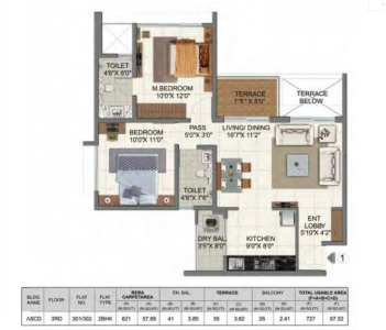 Pride World City Manhattan Floor Plan - 727 sq.ft. 