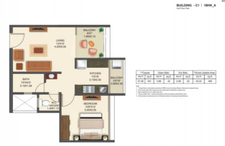 Mantra Montana Floor Plan - 465 sq.ft. 