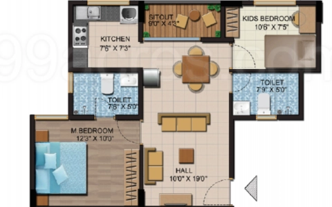 Shriram Nysa Floor Plan - 778 sq.ft. 