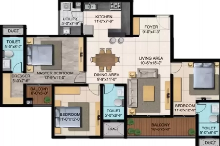 Shriram Nysa Floor Plan - 1027 sq.ft. 