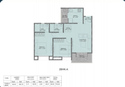 Kohinoor Viva City Floor Plan - 733 sq.ft. 