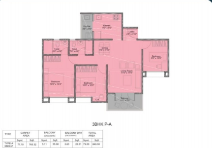 Kohinoor Viva City Floor Plan - 849 sq.ft. 