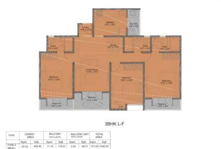 Kohinoor Viva City Floor Plan - 1085 sq.ft. 