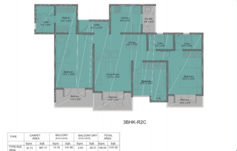 Kohinoor Viva City Floor Plan - 1157 sq.ft. 