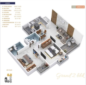 Yash Grecia Floor Plan - 714 sq.ft. 