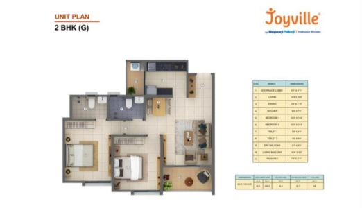 Joyville Hadapsar Annexe Floor Plan - 726 sq.ft. 
