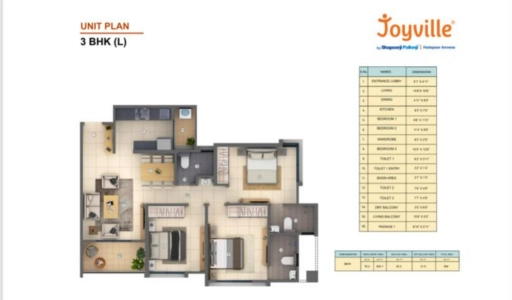 Joyville Hadapsar Annexe Floor Plan - 894 sq.ft. 