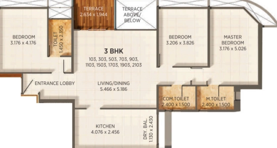 Kumar Prospera Floor Plan - 1230 sq.ft. 