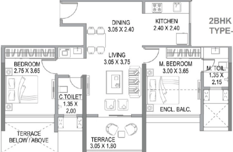Sukhwani Hermosa Casa Floor Plan - 642 sq.ft. 