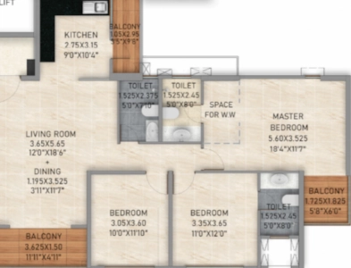 Life Republic Aros Floor Plan - 1060 sq.ft. 