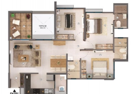 Shapoorji Joyville Sensorium Floor Plan - 973 sq.ft. 
