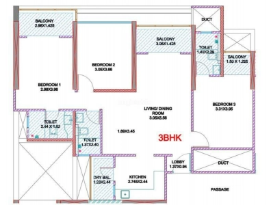 Bramha The Collection Floor Plan - 1100 sq.ft. 