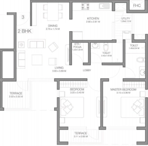 Godrej Infinity Floor Plan - 704 sq.ft. 