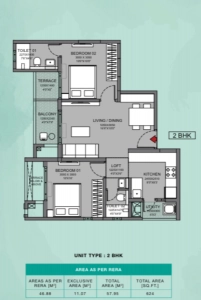 Godrej Parkridge Floor Plan - 624 sq.ft. 