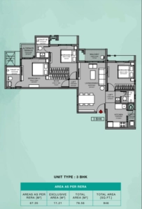Godrej Parkridge Floor Plan - 846 sq.ft. 