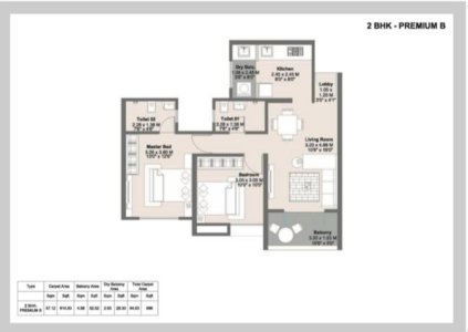 Kohinoor Kaleido Floor Plan - 696 sq.ft. 