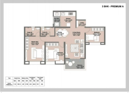 Kohinoor Kaleido Floor Plan - 852 sq.ft. 