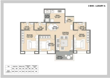 Kohinoor Kaleido Floor Plan - 989 sq.ft. 