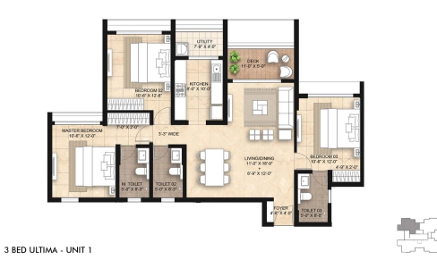 Lodha Giardian Floor Plan - 938 sq.ft. 
