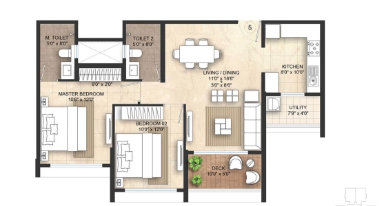 Lodha Giardian Floor Plan - 807 sq.ft. 