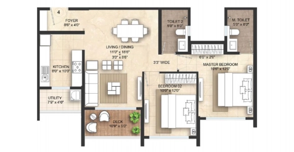 Lodha Giardino Floor Plan - 850 sq.ft. 