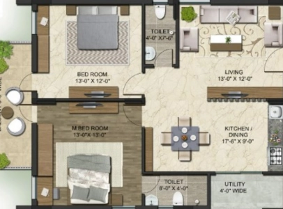 Pristine Allure Floor Plan - 775 sq.ft. 