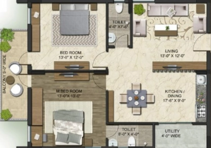 Pristine Allure Floor Plan - 782 sq.ft. 