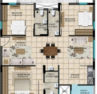 Pristine Allure Floor Plan - 832 sq.ft. 
