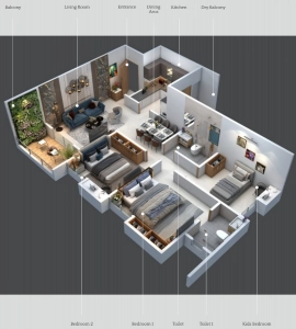 Pristine Allure Floor Plan - 863 sq.ft. 