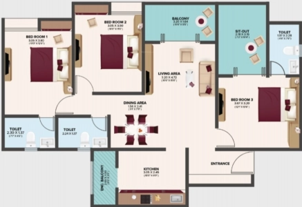 Pristine Allure Floor Plan - 985 sq.ft. 