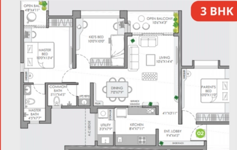 VJ Yashwin Enchante Floor Plan - 1404 sq.ft. 
