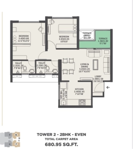 VTP Euphoria Floor Plan - 681 sq.ft. 