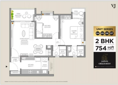 Yashwin Orizzonte Floor Plan - 754 sq.ft. 
