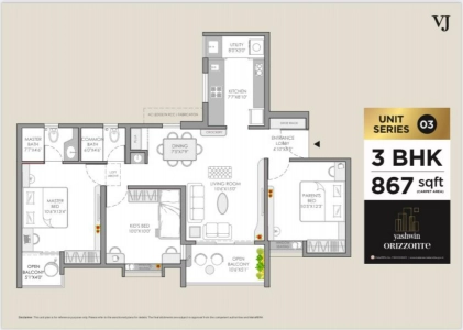Yashwin Orizzonte Floor Plan - 867 sq.ft. 